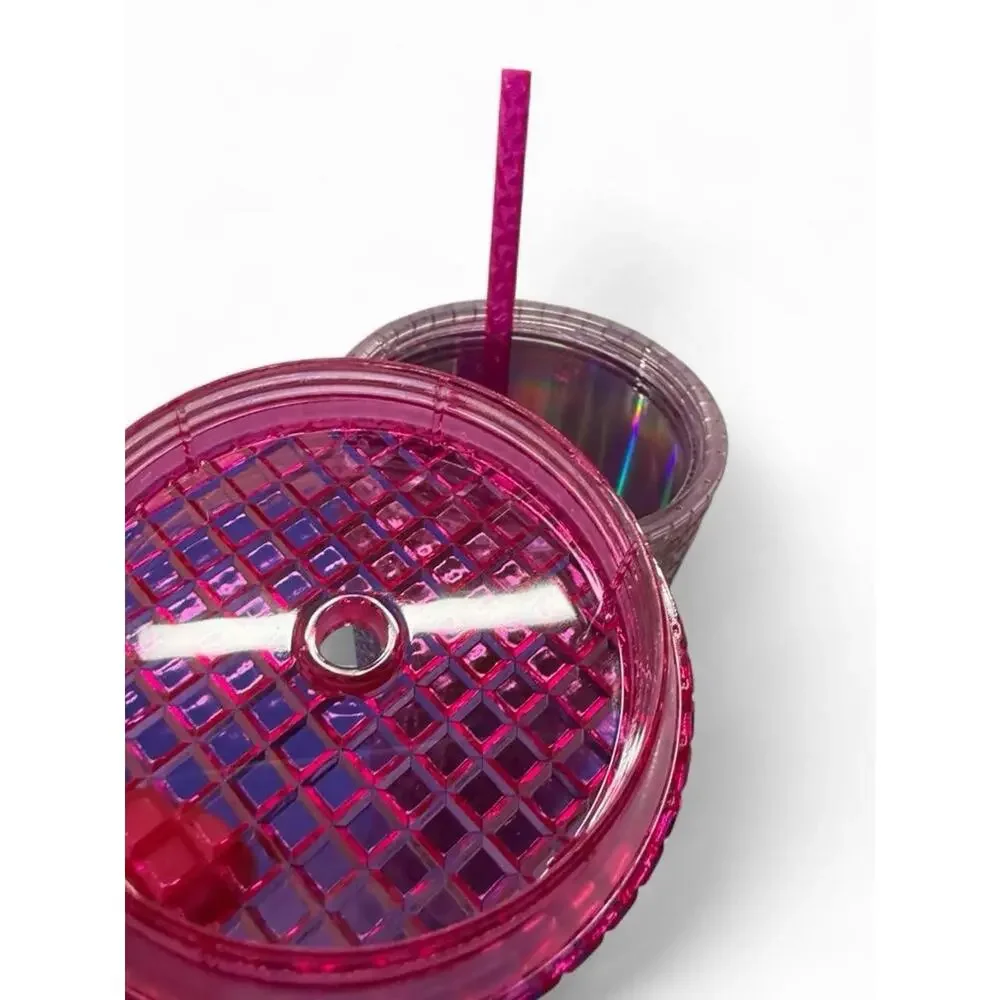 Starbucks 2023 Grid Bubblegum Gradient Pink Silver Iridescent Tumbler Cup 24 oz